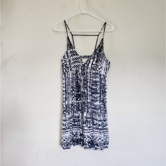 SAYLOR Women’s Dress Blue White Print Straps V Neck Cut Out Back size Small - Picture 1 of 4